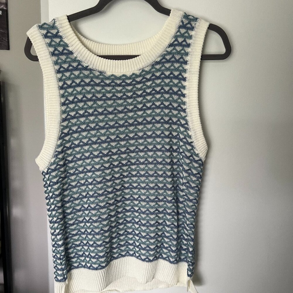 Sam Edelman Cream and Blue Sweater Tank Size Large
